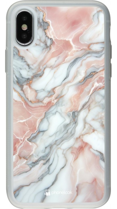 Coque iPhone X / Xs - Silicone rigide transparent Marbre Rose Lumineux