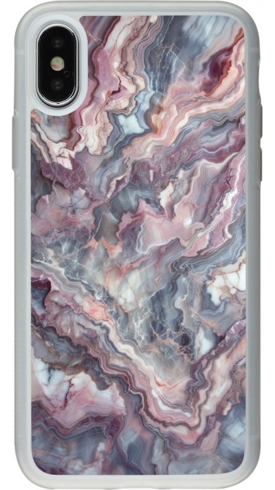 Coque iPhone X / Xs - Silicone rigide transparent Marbre violette argentée