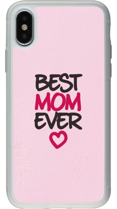 Coque iPhone X / Xs - Silicone rigide transparent Mom 2023 best Mom ever pink