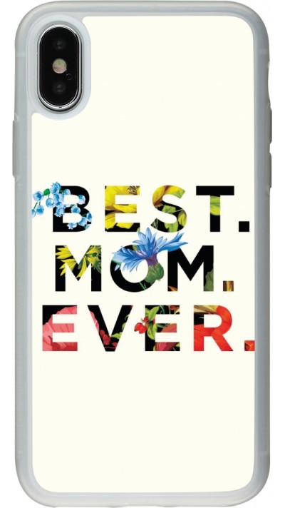 Coque iPhone X / Xs - Silicone rigide transparent Mom 2023 best Mom ever flowers