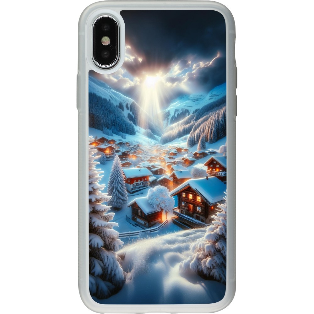 iPhone X / Xs Case Hülle - Silikon transparent Berg Schnee Licht
