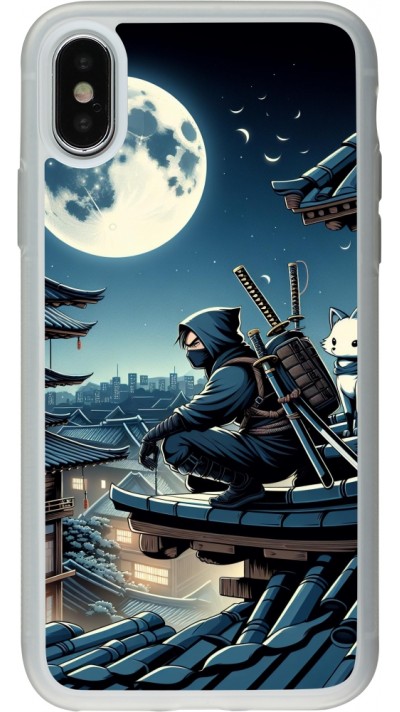Coque iPhone X / Xs - Silicone rigide transparent Ninja sous la lune