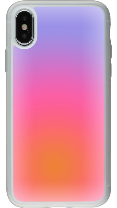 Coque iPhone X / Xs - Silicone rigide transparent Orange Pink Blue Gradient