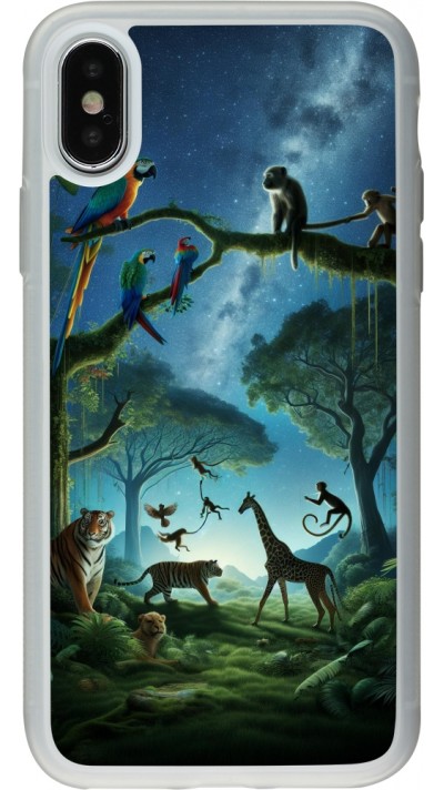 Coque iPhone X / Xs - Silicone rigide transparent Paradis des animaux exotiques