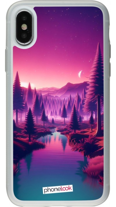 Coque iPhone X / Xs - Silicone rigide transparent Paysage Violet-Rose