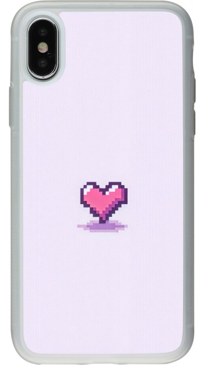 Coque iPhone X / Xs - Silicone rigide transparent Pixel Coeur Violet Clair