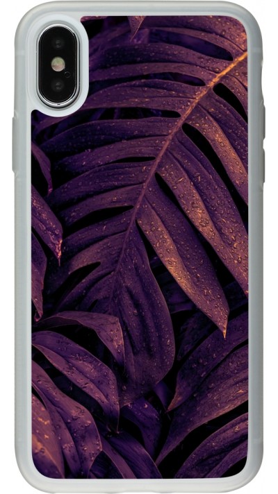 Coque iPhone X / Xs - Silicone rigide transparent Purple Light Leaves
