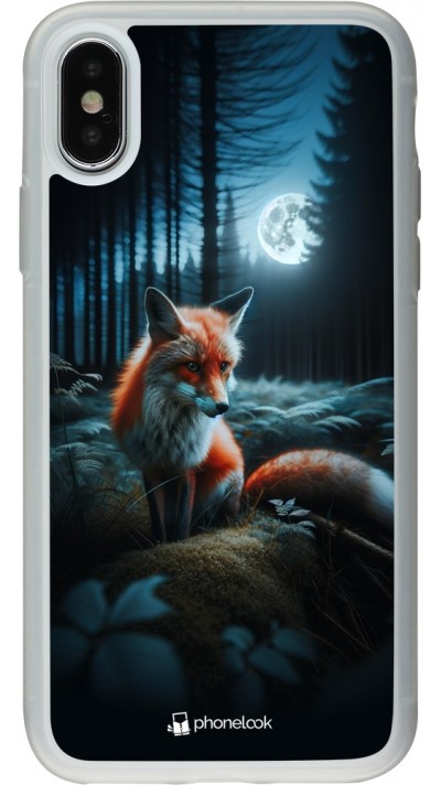Coque iPhone X / Xs - Silicone rigide transparent Renard lune forêt
