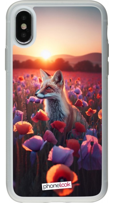 iPhone X / Xs Case Hülle - Silikon transparent Purpurroter Fuchs bei Dammerung