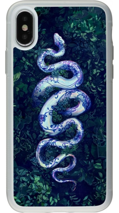 Coque iPhone X / Xs - Silicone rigide transparent Serpent Blue Anaconda