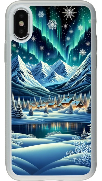 Coque iPhone X / Xs - Silicone rigide transparent Snowy Mountain Village Lake night