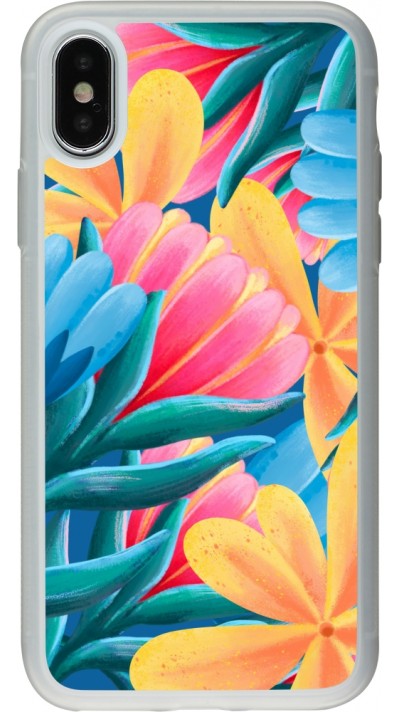 Coque iPhone X / Xs - Silicone rigide transparent Spring 23 colorful flowers