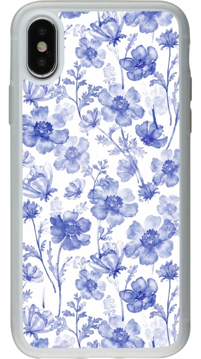 iPhone X / Xs Case Hülle - Silikon transparent Spring 23 watercolor blue flowers