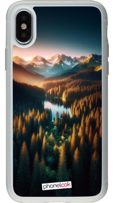 Coque iPhone X / Xs - Silicone rigide transparent Sunset Forest Lake