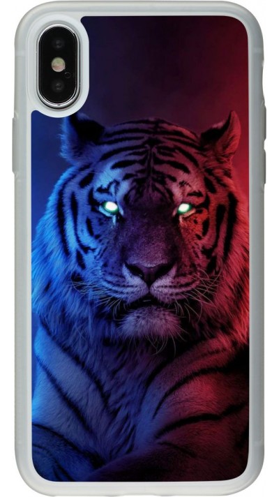 Hülle iPhone X / Xs - Silikon transparent Tiger Blue Red