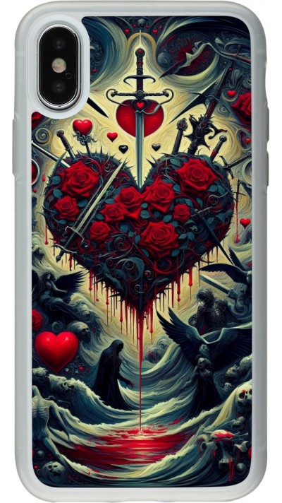 Coque iPhone X / Xs - Silicone rigide transparent Dark Love Coeur Sang