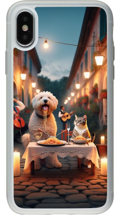 iPhone X / Xs Case Hülle - Silikon transparent Valentin 2024 Hund & Katze Kerzenlicht