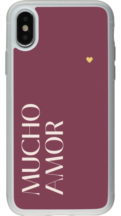 Coque iPhone X / Xs - Silicone rigide transparent Valentine 2024 mucho amor rosado
