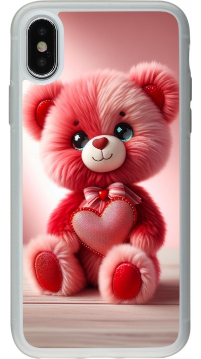 iPhone X / Xs Case Hülle - Silikon transparent Valentin 2024 Rosaroter Teddybär