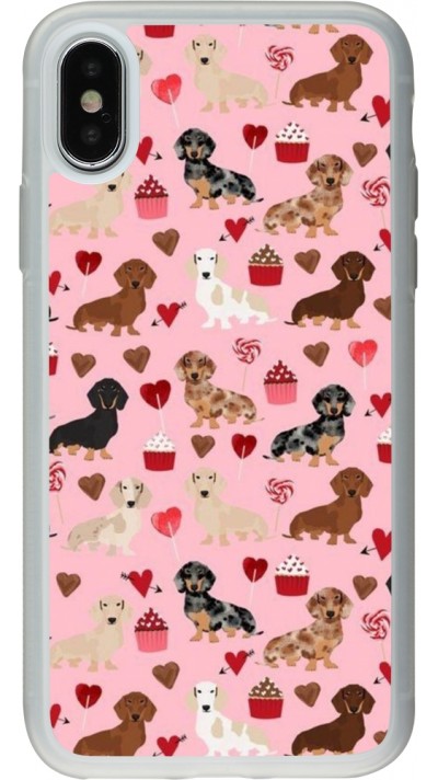 Coque iPhone X / Xs - Silicone rigide transparent Valentine 2024 puppy love