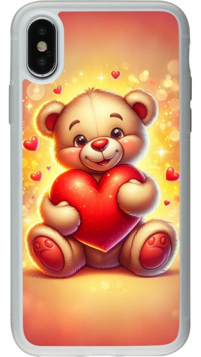 Coque iPhone X / Xs - Silicone rigide transparent Valentine 2024 Teddy love