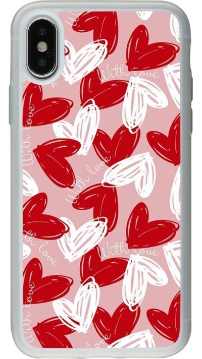 Coque iPhone X / Xs - Silicone rigide transparent Valentine 2024 with love heart