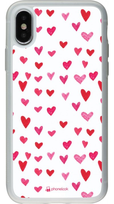 Coque iPhone X / Xs - Silicone rigide transparent Valentine 2022 Many pink hearts