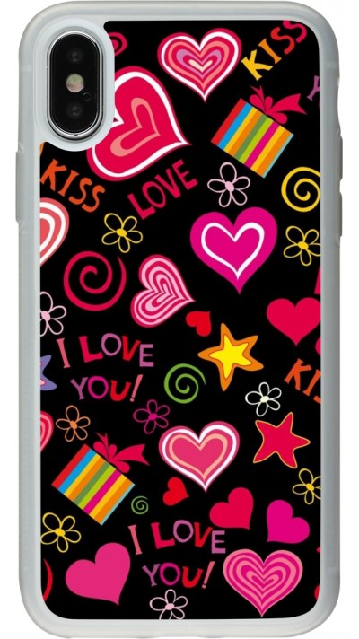 Coque iPhone X / Xs - Silicone rigide transparent Valentine 2023 love symbols