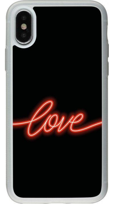 Coque iPhone X / Xs - Silicone rigide transparent Valentine 2023 neon love