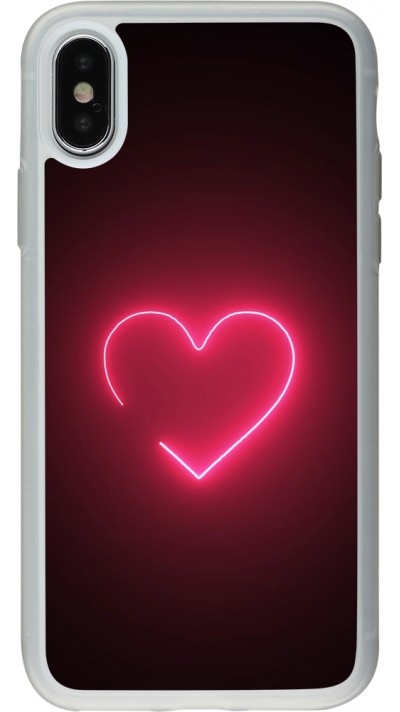 Coque iPhone X / Xs - Silicone rigide transparent Valentine 2023 single neon heart