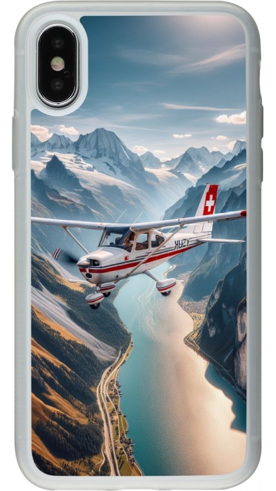 Coque iPhone X / Xs - Silicone rigide transparent Vol Alpin Suisse