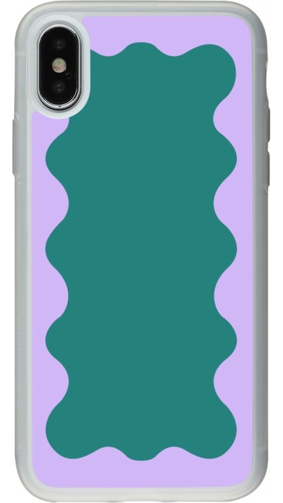 Coque iPhone X / Xs - Silicone rigide transparent Wavy Rectangle Green Purple
