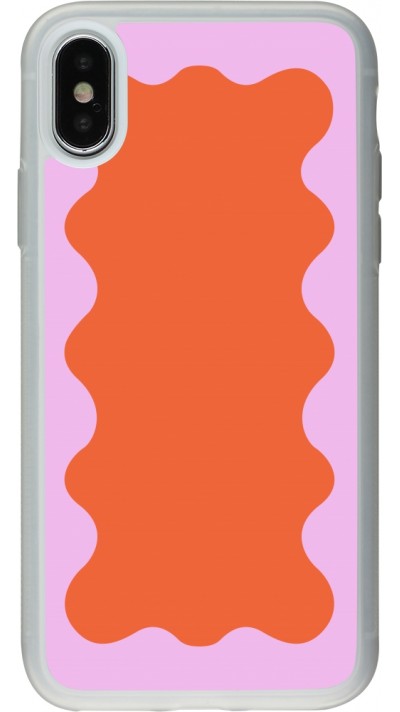 Coque iPhone X / Xs - Silicone rigide transparent Wavy Rectangle Orange Pink
