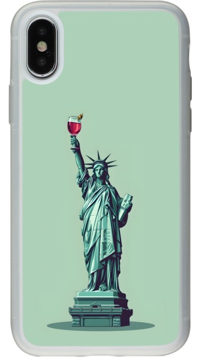 iPhone X / Xs Case Hülle - Silikon transparent Freiheitsstatue mit einem Glas Wein