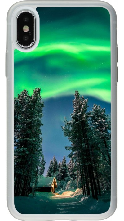 Coque iPhone X / Xs - Silicone rigide transparent Winter 22 Northern Lights
