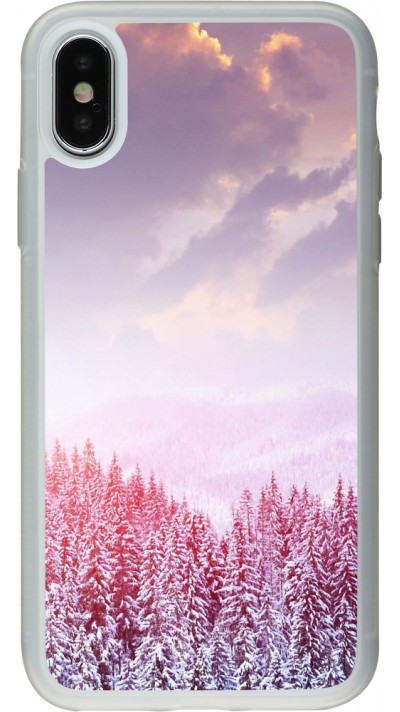 Coque iPhone X / Xs - Silicone rigide transparent Winter 22 Pink Forest