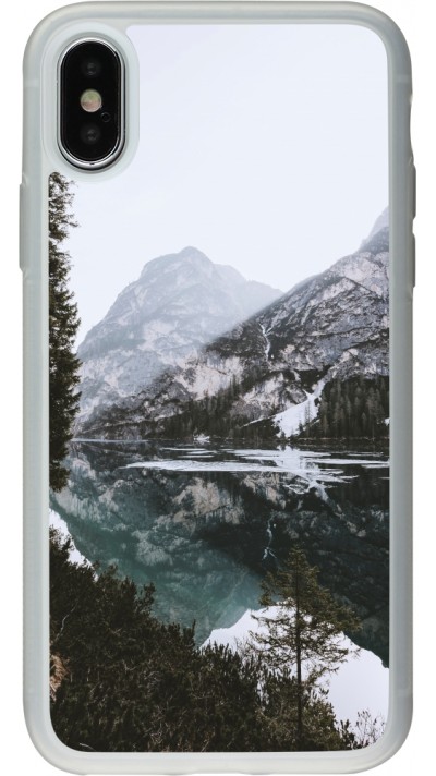Coque iPhone X / Xs - Silicone rigide transparent Winter 22 snowy mountain and lake