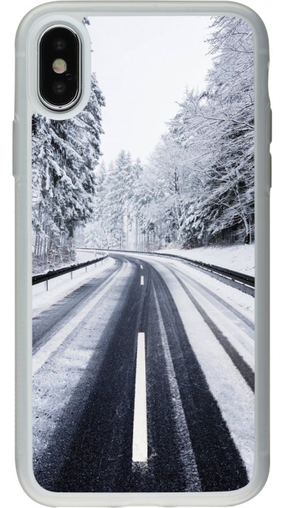 Coque iPhone X / Xs - Silicone rigide transparent Winter 22 Snowy Road
