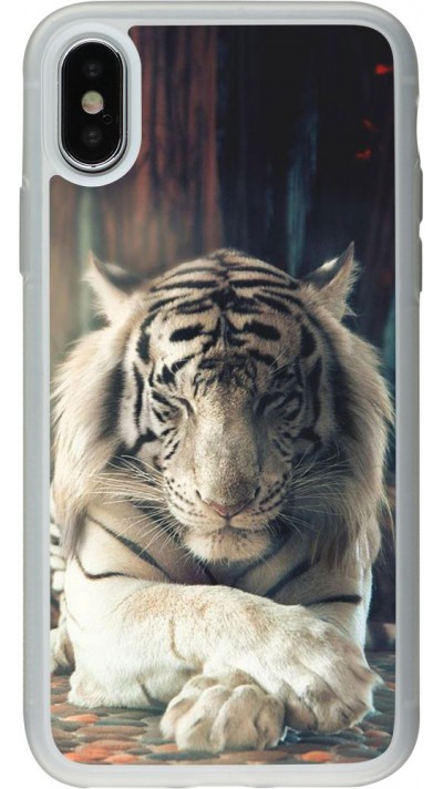 Coque iPhone X / Xs - Silicone rigide transparent Zen Tiger
