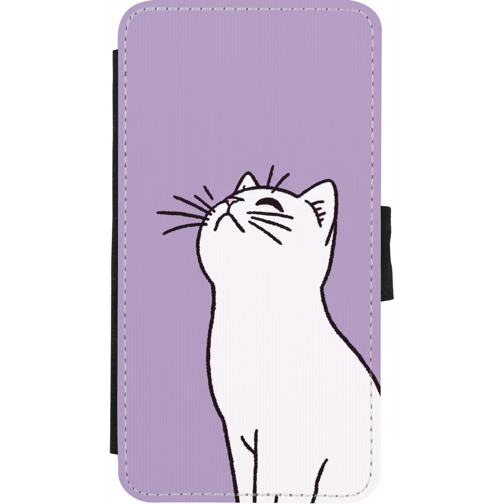iPhone X / Xs Case Hülle - Wallet schwarz Chat auf lila Hintergrund