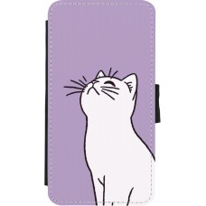 iPhone X / Xs Case Hülle - Wallet schwarz Chat auf lila Hintergrund