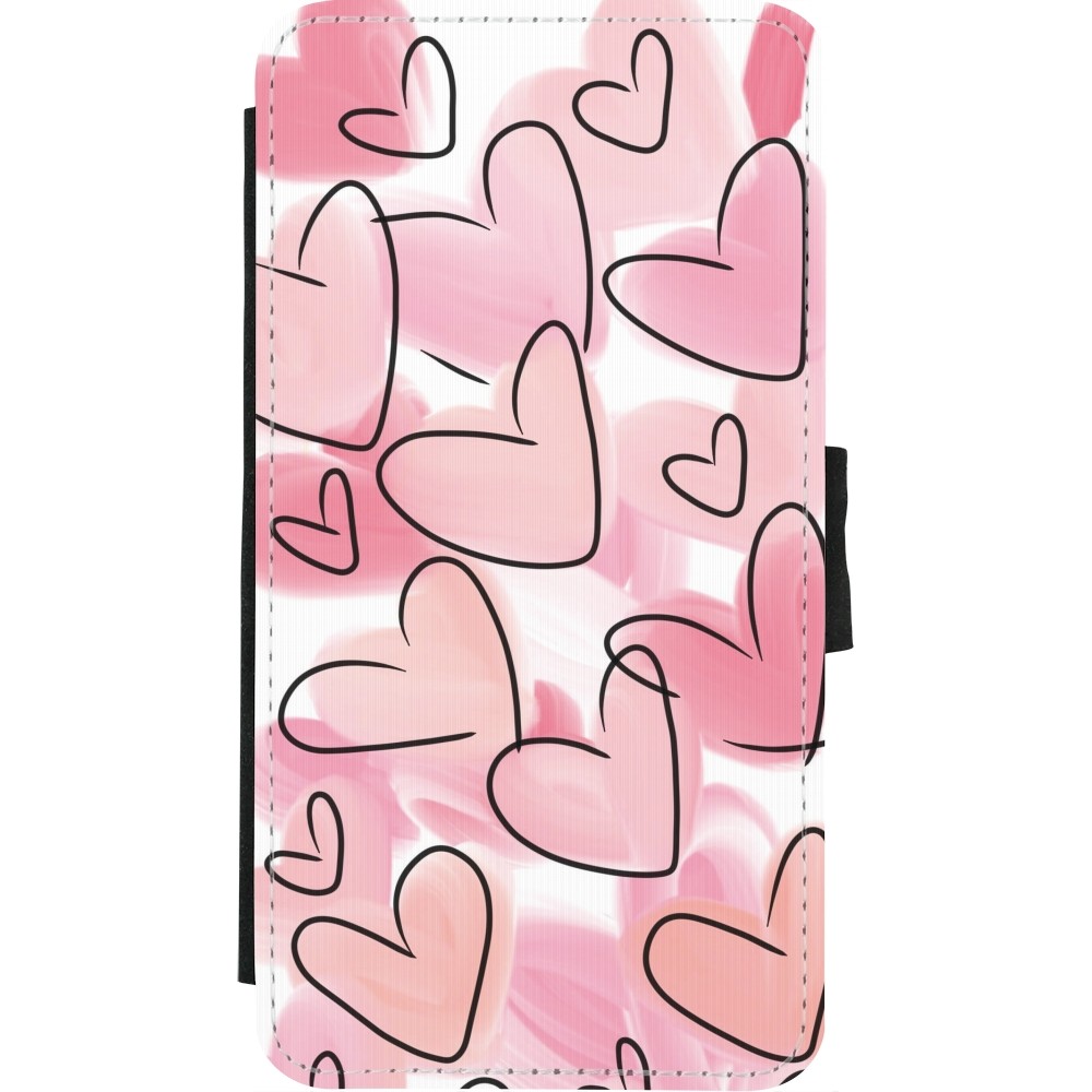 iPhone X / Xs Case Hülle - Wallet schwarz Easter 2023 pink hearts