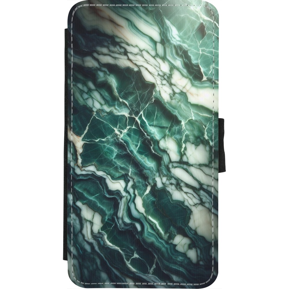 Coque iPhone X / Xs - Wallet noir Marbre vert majestueux