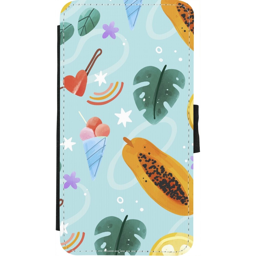 Coque iPhone X / Xs - Wallet noir Summer 2025 Pattern papaya