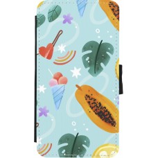 Coque iPhone X / Xs - Wallet noir Summer 2025 Pattern papaya
