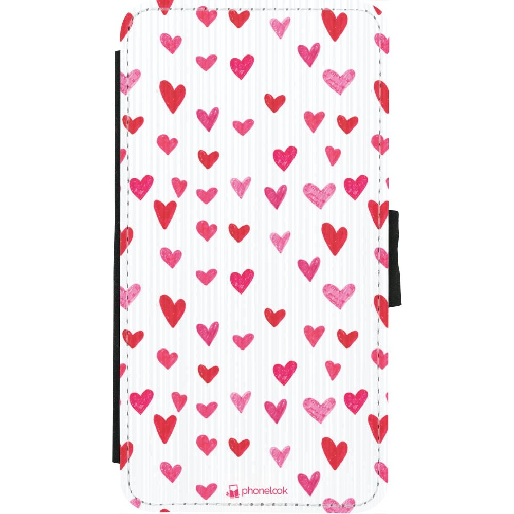 Coque iPhone X / Xs - Wallet noir Valentine 2022 Many pink hearts