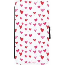 Coque iPhone X / Xs - Wallet noir Valentine 2022 Many pink hearts