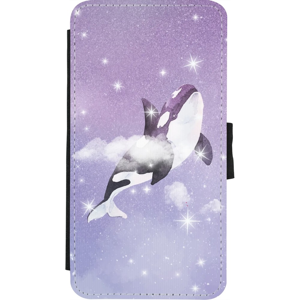 Coque iPhone X / Xs - Wallet noir Whale in sparking stars