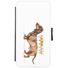 iPhone X / Xs Case Hülle - Wallet schwarz Wine Teckel