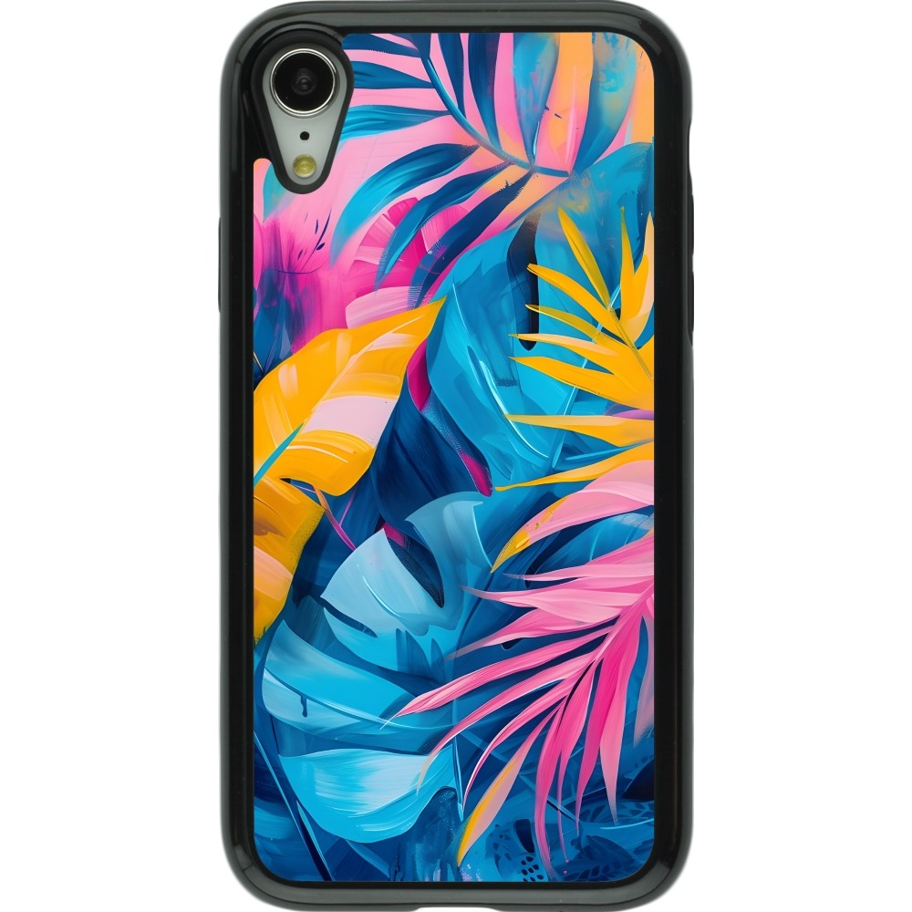 Coque iPhone XR - Hybrid Armor noir Palms Blue